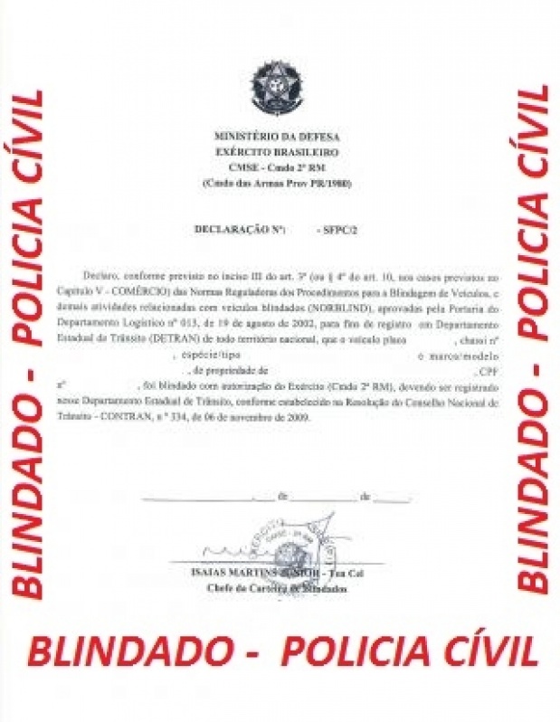 Licença de Propriedade para Veículo Blindado